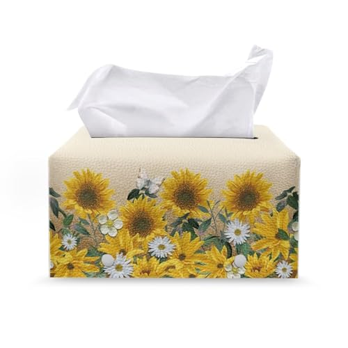 Sunflower Daisy Rectangle Tissue Box Cover Modern PU Leather Rectangular Tissue Box Waterproof Tissue Cover Decorative Holder Organizer for Bathroom Vanity Countertop - color: Sunflower Daisy 1