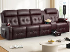 Loveseat Recliner Sofa, 4-Seater Home Theater Seating Massage Reclining Couch with USB, Center Console, Wall Hugger RV Recliners, 145° Recline & Cup Holders & Side Pockets,for RV & Movie Room - color: Brown, size: 4-Seater 112''