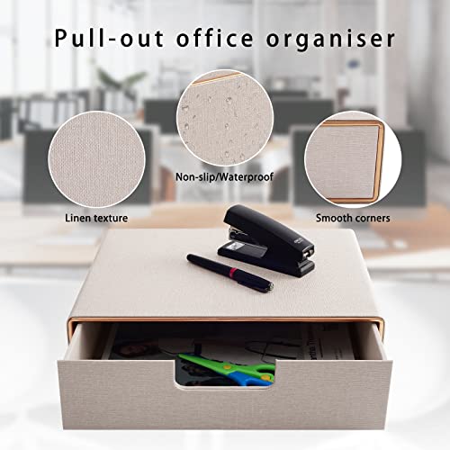 PU Leather Stackable Organizer Drawer,Executive Office Supplies Desktop Filing A4 File Cabinet/Holder for Jewelry/Bill/Paper/Documents/Makeup Home Decor Stationery Storage Box,Beige - color: Beige
