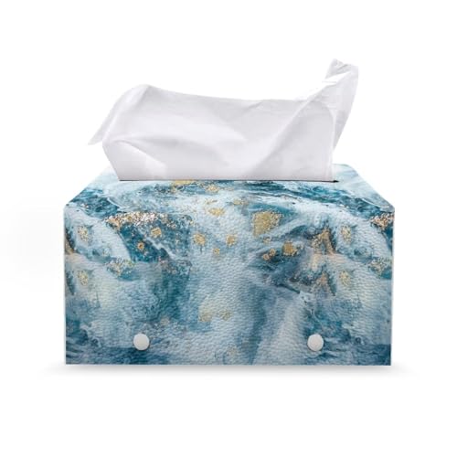 Blue Marble Print Tissue Box Holder Modern PU Leather Rectangular Tissue Box Durable Waterproof Tissue Cover Holder Decorative Organizer for Bathroom Vanity Countertop - color: Blue Marble Print