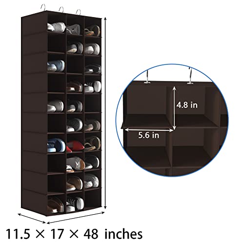 coastal rose Hanging Shoe Closet Organizer, 30 Sections Hanging Closet Organizers and Storage Shelves, Space Saving Shoe Rack Holder Hanger, Coffee - color: Coffee