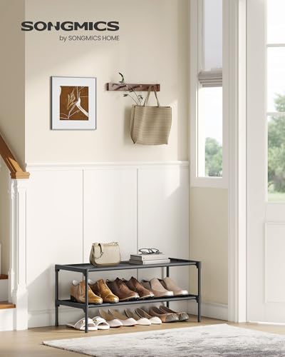 SONGMICS Shoe Rack, 2-Tier Shoe Storage Organizer, Space-Saving, 11.7 x 24.5 x 12.2 Inches, Entryway, Metal Frame, Non-Woven Fabric Shelves, Ink Black ULSH022BH01 - color: Ink Black, size: 2 Tiers (24.5"W)