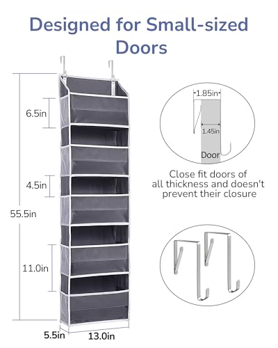 ULG 1 Pack Compact Size Over Door Organizer Slim Door Storage for Small-Sized Doors, 5 Shelves, Dark Gray - color: Dark Grey, size: 1 Pack-Compact