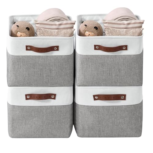 DECOMOMO Storage Bins, Large Fabric Storage Baskets for Shelves, Decorative Linen Closet Organizer, 15 x 11 x 9.5 inches (Grey & White, 4 Pack) - color: Grey and White, size: Large/4P