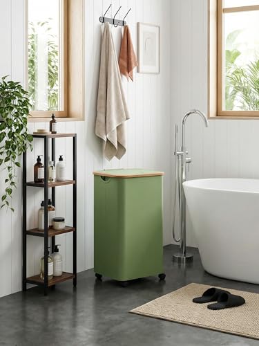 efluky Laundry Basket with Wheels, Tall Rolling Laundry Hamper with Lid and Removable Bag, Aesthetic Dirty Clothes Hamper on Wheels for Laundry Room, Bedroom, Dorm and Bathroom, 100L Green - color: Green, size: 100L