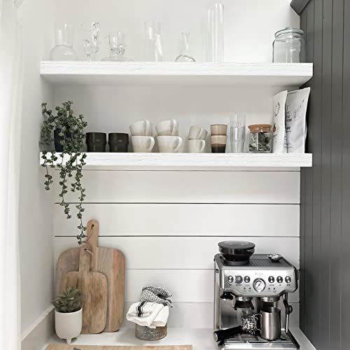 QEEIG Floating Shelves for Wall 35.4" Long - Wall Mounted Shelf Bathroom Kitchen Living Room Bedroom Farmhouse Home Decor Display Bookshelf Large 35.4 x 9.3 inch Set of 2, White (008-90W) - color: B. White, size: 35.4"