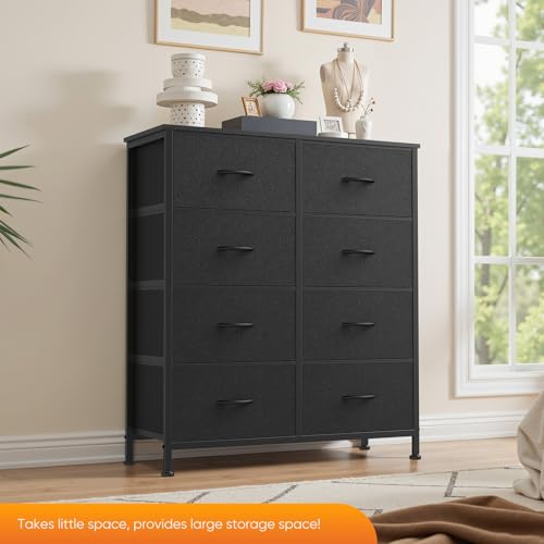 Sweetcrispy 8 Drawer Dresser with Fabric Bins Fabric Storage Tower Organizer for Bedroom Closet Hallway Entryway Tall Chest of Drawers with Steel Frame Wood Top Easy Pull Handles,Black - color: Black, size: 31.7"D x 11.8"W x 36.6"H (8 Drawers)