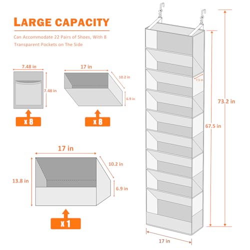 Ligereza 26 Pairs Over the Door Shoe Organizer, Heavy Duty Oversized Pocket Shoe Rack for Closet, Hanging Shoe Holder Fit All the Family's Sneakers, Boots, Heels, Satchel (Black)