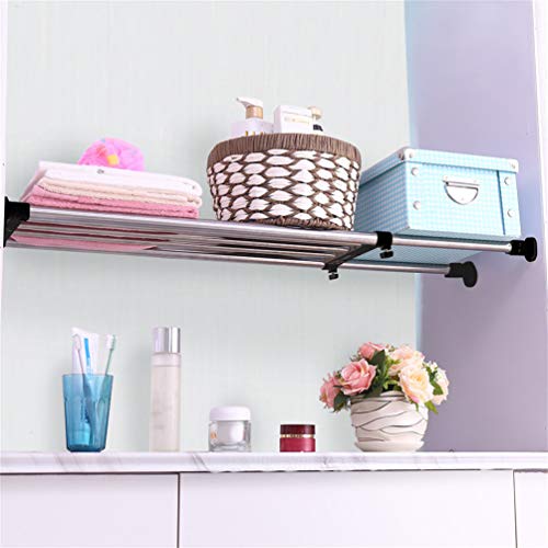 BAOYOUNI Adjustable Closet Shelf Expandable Shelves Tension Rod Hanger Space Saving Storage Rack Organizer Divider for Wardrobe, Cupboard, Kitchen, Bathroom Use, Black, 2 Pack - color: Black, 2pcs (2-bar Telescopic), size: Recommended Use Length: (38.98-6