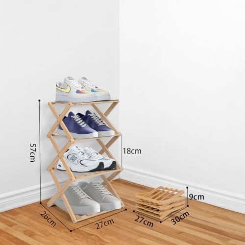 Vertical Shoe Rack Small, 4 Tier Portable Folding Shoe Storage Rack, Without Installation Free Standing Shoe Rack for Corridors, Bedrooms Living Room Corner and Small Spaces (4 Tier) - size: 4 Tier