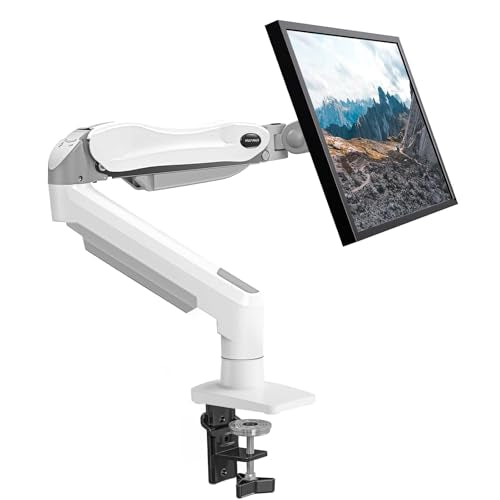 HUANUO Single Monitor Mount, 13 to 32 Inch Gas Spring Monitor Arm, Adjustable Stand, Vesa Mount with Clamp and Grommet Base - Fits 4.4 to 19.8lbs LCD Computer Monitors - color: White