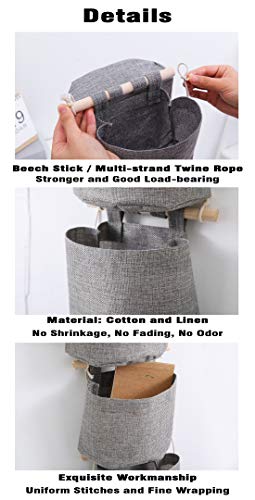 AARAINBOW 1 Pack Mini Cotton Linen Fabric Closet Detachable Foldable Washable Hanging Storage Bag with 3 Pockets Over The Wall Door Small Organizer for Room Bathroom (Gray) - color: Grey