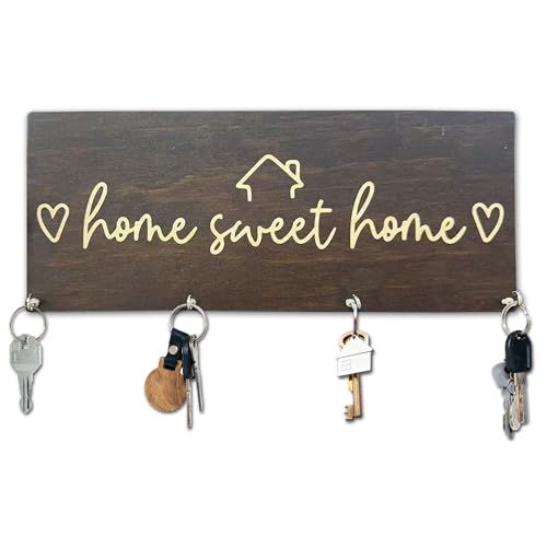 Sweet Home Wooden Key Holder for Wall - 5"x10" Key Organizer Hanger with 4 Hooks for Front Door Hallway Entryway Kitchen - Home Office Decor & Housewarming Gifts Supplies - A06 - color: Home Sweet Home