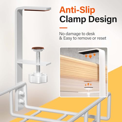 2 Pack Under Desk Tray, 31.4" No Drill Wire Management with Upgraded Clamp, Metal Cord Organizers for Desk, PC Cable Rack, White - color: White, size: 2 Pack (Standard)