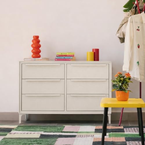 tinge Naima 6-Drawer Premium Fabric Dresser – Strong Metal Frame, Sag-Proof Drawers with Sleek Metal Handles, Durable Storage Solution for Your Home (Beige) - color: Creme Drop (Beige), size: 14"D x 39.5"W x 28"H (6 Drawers)