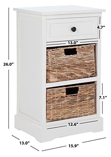 SAFAVIEH Home Collection Carrie Distressed Cream/ Natural Wicker 3-Drawer Storage Nightstand Side Table (Fully Assembled) - color: Distressed Cream