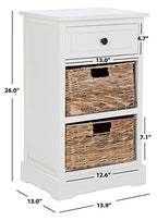 SAFAVIEH Home Collection Carrie Distressed Cream/ Natural Wicker 3-Drawer Storage Nightstand Side Table (Fully Assembled) - color: Distressed Cream