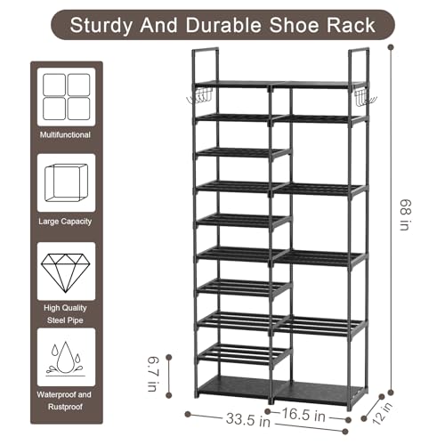 Kottwca 2 Row 10 Tier Tall Shoe Rack Organizer for Closet Entryway, 40-45 Pair Shoe Boot Storage Rack, Metal Shoe Shelf Small Vertical Stackable Shoe Stand for Bedroom Corner - size: 2 Row 10 Tier