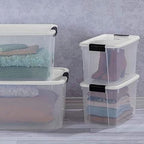 Sterilite 6-Pack 30 Quart Ultra Latch Box, Clear Storage Organizer Bins with Latching Lids - Stackable Plastic Containers for Home Organization in Garage, Attic, Basement, and Closet - size: 30 Quart