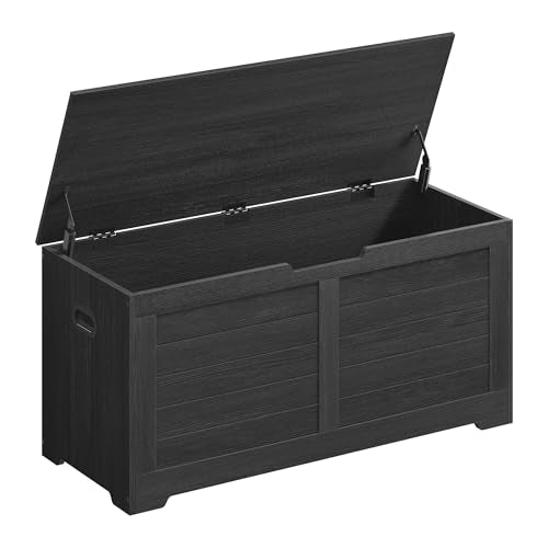 VASAGLE Storage Chest, Storage Bench with 2 Safety Hinges, Farmhouse Style, 15.7 x 39.4 x 18.3 Inches, for Entryway, Bedroom, Living Room, Charcoal Gray ULSB061B01 - color: Charcoal Gray, size: 39.4''W