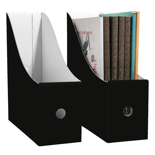 Limitliho 2 Pack Black Cardboard Magazine File Holder for Desktop, Book Bins for Classroom Library, Office or Home, Vertical Paper Boxes for Storage with Label(10.6" H x 10.2" L x 3.5" W in) - color: Black