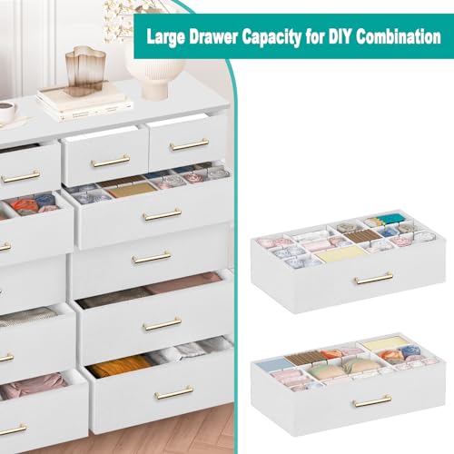 VASICAR Chest of Drawers for Bedroom with 12 Deep Drawers Tall Fabric Dresser, Storage Cabinet for Closet, Nursery, Bedside, Living Room, Entryway, Hallway (White) - color: White