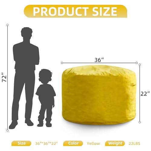 Hobestluk 3FT Bean Bag Chair Giant Bean Bag Chairs for Adults Large Bean Chairs with Removable Cover, Beanbag Chair with Filler, Adult Bean Bag Chairs for Living Room, Bedroom - color: Mustard, size: 3FT - 36" x 36" x 22"