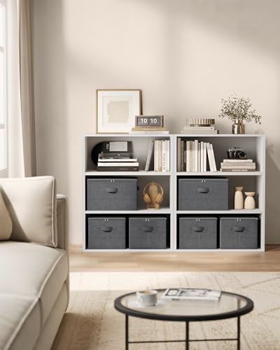 SONGMICS Foldable Storage Organizer Boxes, Set of 3 Storage Basket Bins with Lids, Handles, Clothes Organizer, 15.7 x 11.8 x 9.8 Inches, Non-Woven Fabric, Slate Gray URYZB03G - color: Slate Gray, size: 3 Pack (15.7''L x 11.8''W x 9.8''H)