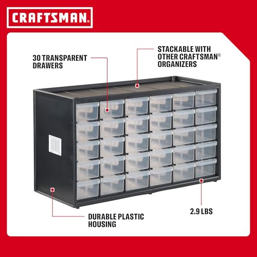CRAFTSMAN Storage Organizer, 30 Small Drawer Modular Storage System, Easily Stackable, Plastic, Black, White (CMST40730) - size: 30, style: 30 Bins