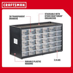 CRAFTSMAN Storage Organizer, 30 Small Drawer Modular Storage System, Easily Stackable, Plastic, Black, White (CMST40730) - size: 30, style: 30 Bins
