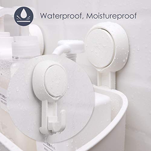 TAILI Strong Vacuum Suction Cup Bath Corner Shower Caddy Storage Basket + 4 Extra Hooks, No Drill Bathroom Shelves for Kitchen Bedroom Organizer Set, White in Plastic - style: 6 pack