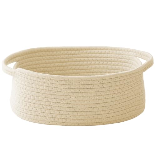 JMvicyroam Woven Basket,Small Rope Storage Bin with Handles & Ribbon Bag, Organizer for Shelves Closets,Gift Basket Empty for Birthday,Books,Dog Toys,Beige - color: Beige, size: 1 Pack