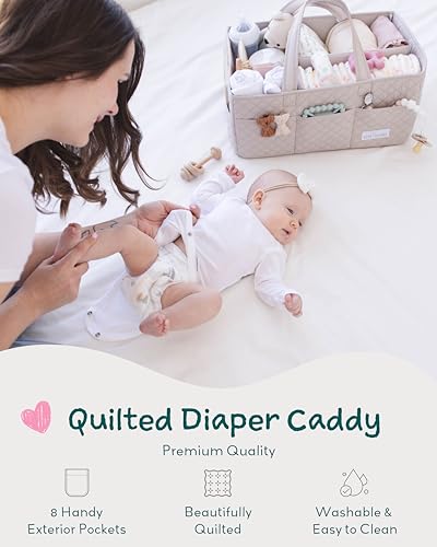 Lily Miles Baby Diaper Caddy Organizer, Quilted Nursery Storage Organizer for Newborn Essentials and Diaper Changing Station, Gift for Baby Shower and Registry Must-Have (Soft Sand) - color: Soft Sand