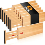 Fabsome Dresser Drawer Organizers 6 Pack, 4.65'' High Adjustable from 12.5-17‘’ Bamboo Drawer Dividers for Clothing Baby Clothes, Wooden Separators for Dresser Nursery Organization with Soft Foam Ends - size: For 12.5-17in deep drawers inner size
