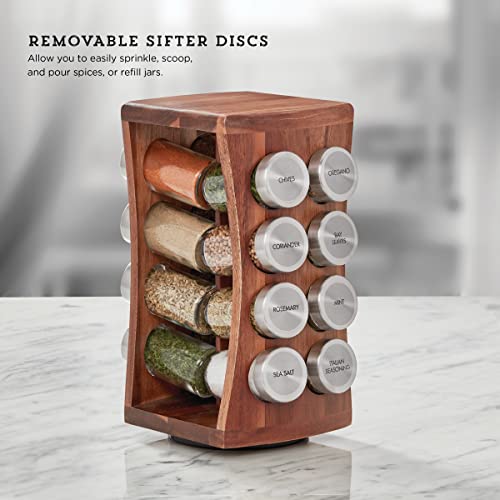 Kamenstein 16 Jar Hourglass Revolving Countertop Spice Rack with Spices Included, FREE Spice Refills for 5 years, Acacia with Stainless Steel Caps,Brown (Pack of 2) - size: 16-Jar (Pack of 2), style: Hourglass