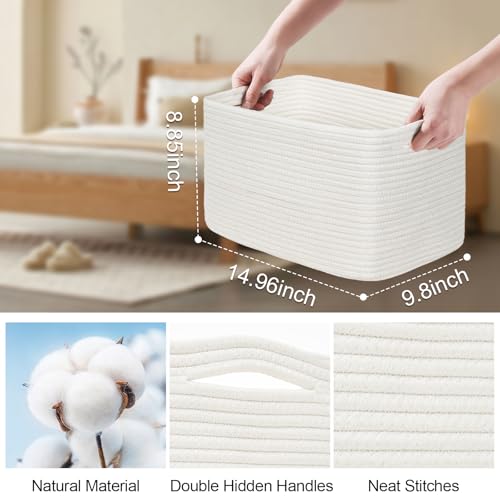 Baskets for Organizing,Storage Baskets,3 Pack Baskets for Shelfves,15"×10"×9" Woven Basket,toy storage bins,bins for organization - color: White