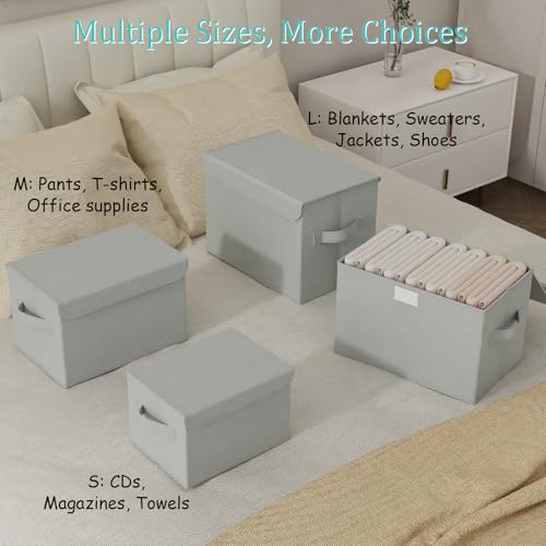Fabric Storage Bin with Lid, Closet Boxes with Cover, Collapsible Stackable Organizer Basket with 2 Handles, for Home and Bedroom, 4 Pack, Grey, 10.2 x 7.9 x 6.7 In, XSNY12GS-4 - color: Grey, size: Small（4 Pack）