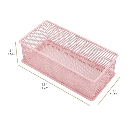 Annova Mesh Stackable Drawer Cabinet and Shelf Organizer Bins Storage Basket School Office Supply Holder Tray- Set of 2 (Light Pink, 3x6x2 Inch) - color: Light Pink, size: 3x6x2 Inch