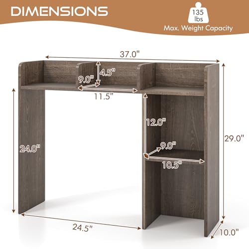 Tangkula Desktop Bookshelf, Countertop Storage Hutch with Shelves for Computer Desk, Desk 3-Tier Display Rack, Multipurpose Wood Desktop Hutch Storage Organizer for Dorm Office - color: Grey, size: 5 Shelves
