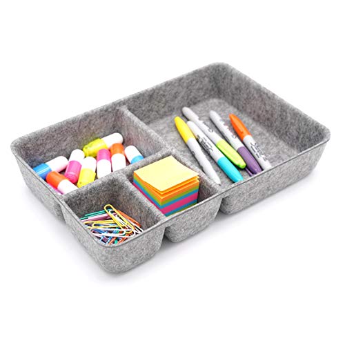 Welaxy Junk Drawer Organizer bin 4 Compartments Office Organizers Bins Felt Trays Drawers 2 dividers Multi-Purpose Storage (Grayx2) - color: Grey x 2