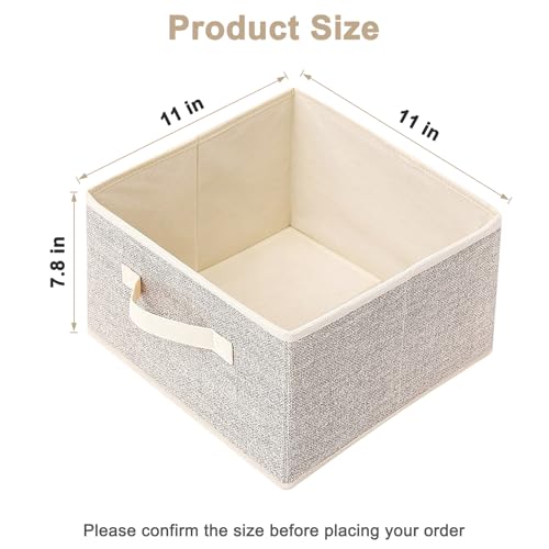 Storage Baskets, 11-Inch Woven Fabric Bins, Storage Cubes with Reinforced Handles, Organizer Bins for Closet Shelves, Foldable, for Toys, Clothes, Natural Beige (2PCS/Beige-11*11*7.8inch)