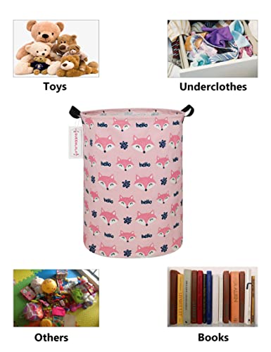 QUEENLALA Large Storage Basket,Laundry Hamper/Bathroom/Home Decor/Collapsible Round Storage Bin,Boys and Girls Hamper/Boxes/Clothing(Round-Pink Fox) - color: Round-Pink Fox