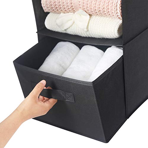 MAX Houser 4-Shelf Hanging Closet Organizer, Space Saver, Cloth Hanging Shelves with 2 Side Pockets, Foldable (Black) - color: Black-1