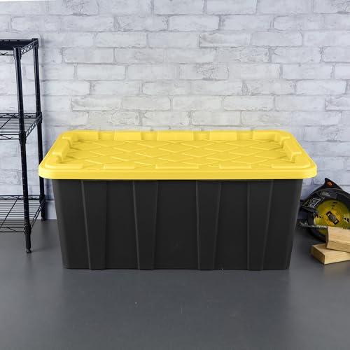 Sterilite 4-Pack Industrial Tote, Plastic Storage Container Bins with Lids, 38 Gallon - Heavy-Duty Organizing Containers for Closet, Bathroom, and Office - size: 38 Gallon - Black/Yellow