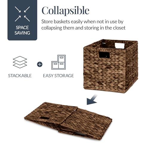 Best Choice Products 12x12in Pack of 5 Cube Storage Baskets, Water Hyacinth Multipurpose Collapsible Organizers, Handwoven Laundry Totes for Laundry, Living Room, Kids Room & Nursery - Brown - color: Brown, size: 12x12in