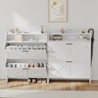 Mericonia Farmhouse Shoe Cabinet with 2 Flip Drawers, Shoes Storage Cabinet, Freestanding Shoe Rack Organizer for Entryway, White - color: C-white (Flip Drawers)