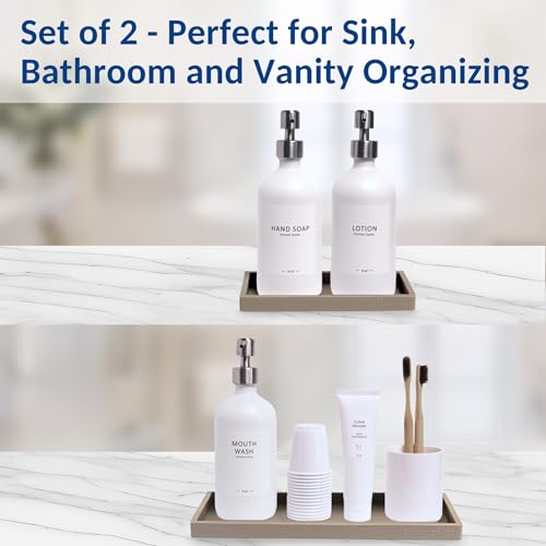 Spacewiser Countertop and Vanity Tray - 2 PC (11” and 7”) Shatterproof Silicone Kitchen and Bathroom Trays for Counter, Kitchen Soap Dispenser Tray, Vanity Trays for Bathroom, Perfume Key Tray - color: Coastal Sand, size: Set‐ 1 Small + 1 Large