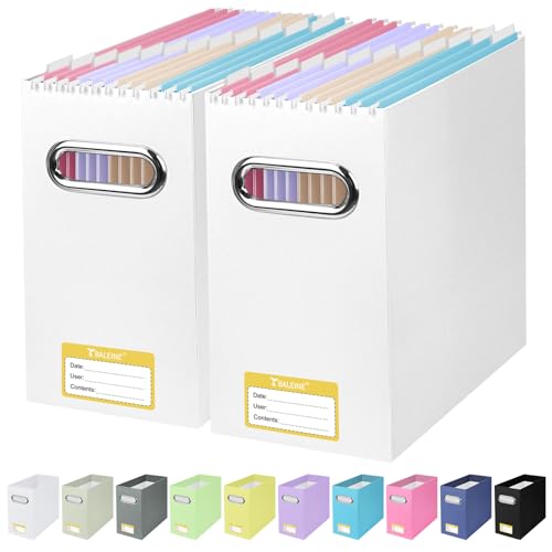 BALEINE File Organizer Box, Cardboard File Folder Organizer with Handle for Letter Size, Portable Collapsible Hanging Filing Box for Home Office Document Storage (2 Pack, White) - color: White, style: 2PK
