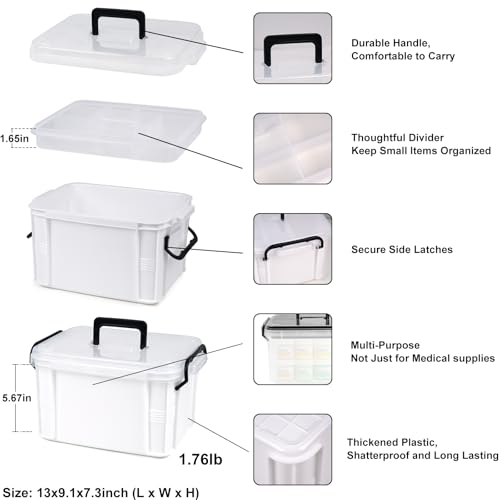 HEY FOLY 15qt White Medicine Organizer Storage Box with Tray, Plastic First Aid Box Empty, Thickened Medicine Container Chest, Multipurpose Medical Case with Labels, Medicine Caddy with Lids Handles - color: White