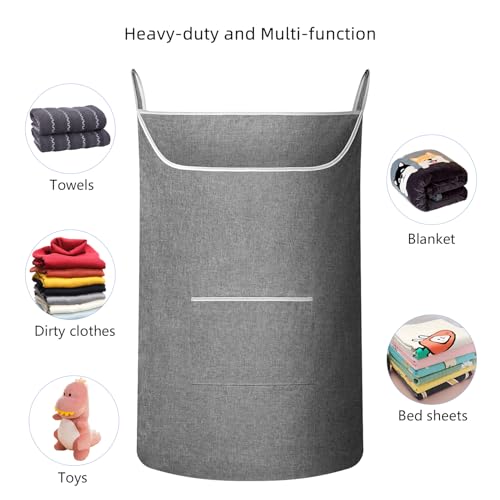 SAVERHO X-Large Hanging Laundry Hamper Bag, Door Hanging Hamper with Front Pocket Dirty Clothes Hanging Laundry Bag Large Size 35X22 inch Door Laundry Basket (Grey) - color: Grey